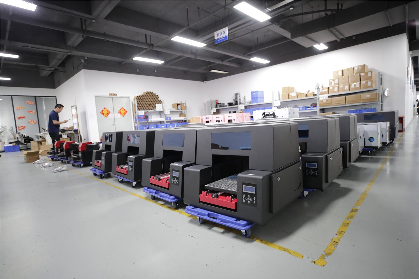 Complete view of multiple UV printers prepared for delivery