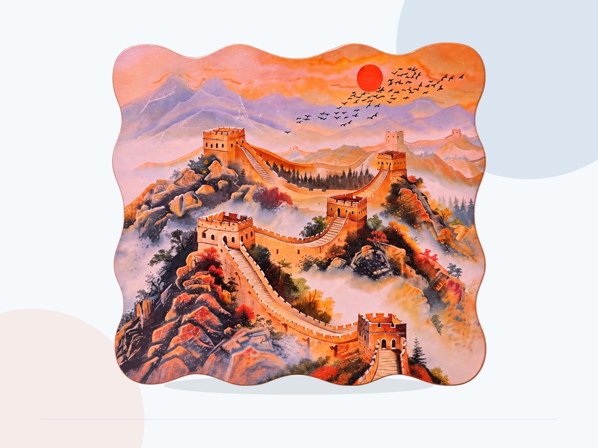 Full view of Great Wall artwork printed on a shaped panel
