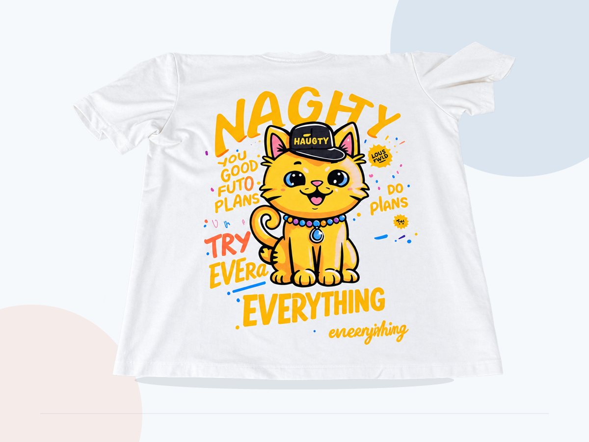 Full view of a vivid graphic printed on a white T-shirt
