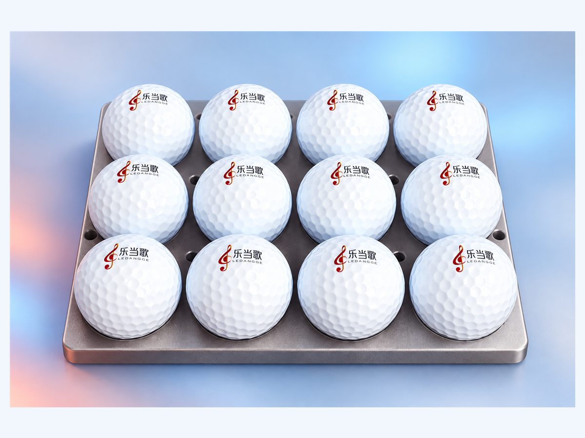 Full view of twelve batch-printed golf balls