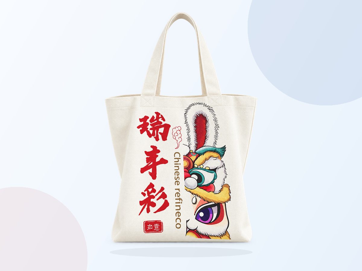 完整展示的国潮戏曲图案帆布袋