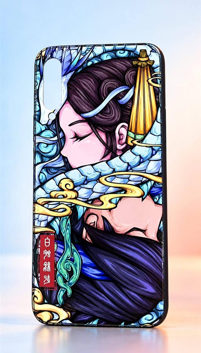 完整展示的蓝色插画定制手机壳